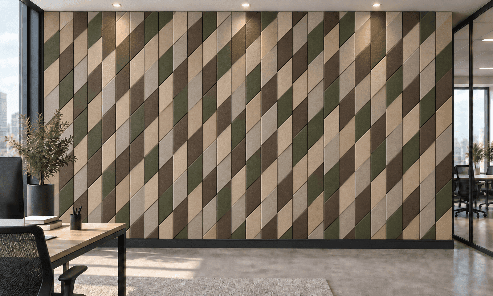 Sweep en diagonal a cuatro tonos, revistiendo el muro completo