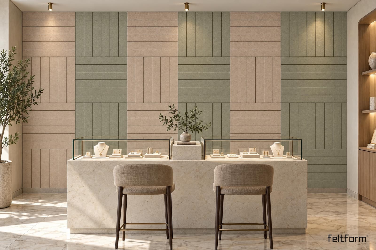 Tileline Wall de frente, render ambientado desde el configurador